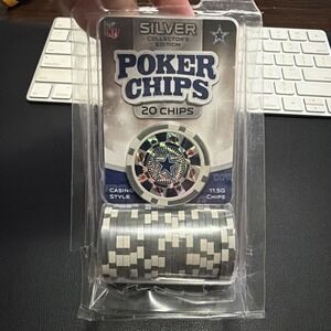 Dallas Cowboys NFL Poker Chips, Silver Collectors, Edition. 20 Count. NEW SEALED